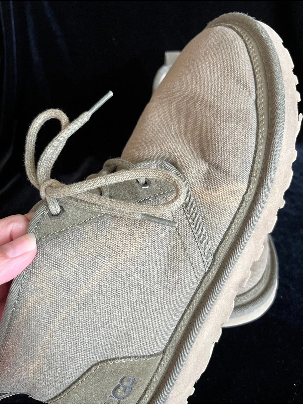 UGG MOSS GREEN NEUMEL CANVAS SHEEP WOOL ANKLE BOOTS, DISTRESSED MEN US 11